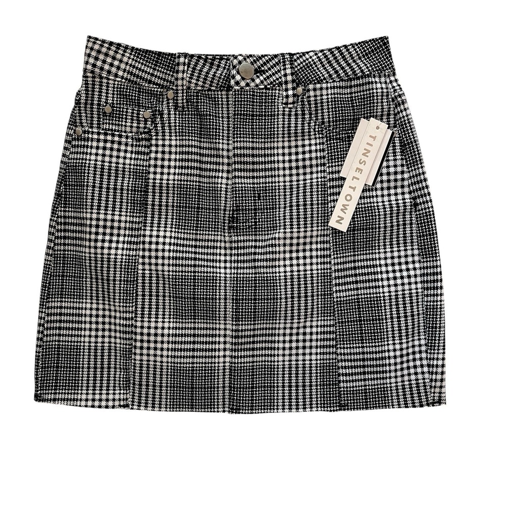 NWT Tinseltown Women's Size‎ 1 / 25 Houndstooth Black White Denim Mini Skirt